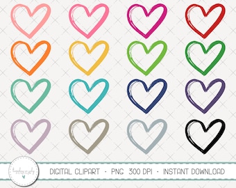 Doodle Heart Clip Art Set – Dry Marker Style (Digital Download)