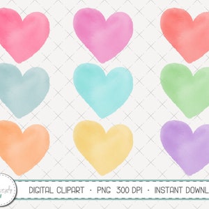 Zestaw clipartów akwarelowych serca, serca, pastelowe, do użytku komercyjnego, natychmiastowe pobieranie, clipart cyfrowy, clipart, clipart planera - MP252