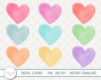 Watercolor Heart Clipart Set, Hearts, Pastel, Commercial Use, Instant Download, Digital Clipart, Clip Art, Planner Clip Art- MP252
