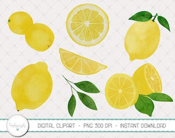 Watercolor Lemon Clipart Set, Watercolor, Lemons, Clip Art, Commercial Use, Instant Download, Digital Clipart, Digital Images- WP101