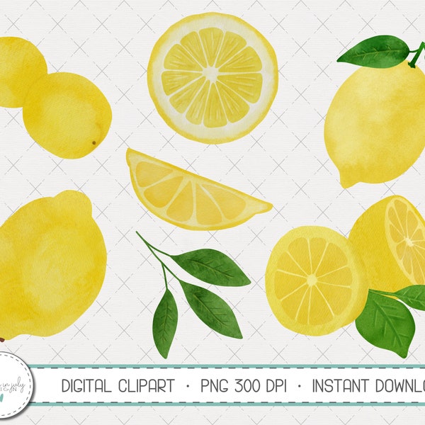 Watercolor Lemon Clipart Set, Watercolor, Lemons, Clip Art, Commercial Use, Instant Download, Digital Clipart, Digital Images- WP101