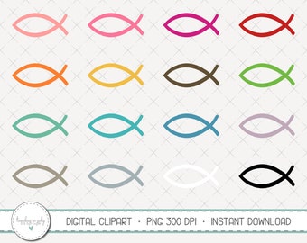 Christian Fish Clipart Set, Hand Drawn Ichthys, Digital Images (Instant Download)