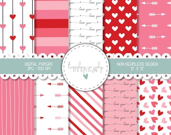 Valentine's Day Hearts Paper Pack, Love Patterns (Digital Download)