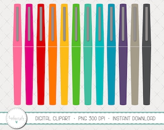 Felt Tip Pens Clipart Set, Hand Drawn Markers PNG (Digital Download)