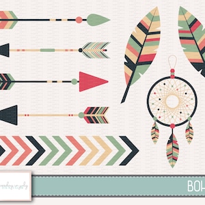 Boho-Arrow-Dreamcatcher-Feather- Clipart Set, Commercial Use, Instant Download, Digital Clipart, Digital Images- CP244