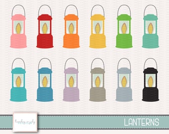 Camping Lantern Clipart Set – Colorful Lights, Planner Graphics (Digital Download)