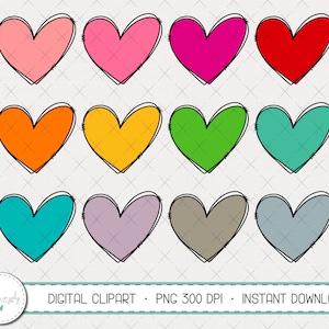 Clipart di cuori, cuori disegnati a mano, ClipArt di San Valentino, Set di Clipart, Uso commerciale, Clipart digitale, ClipArt, Clipart di San Valentino