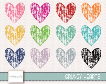 Grungy Hearts, Grunge, Textured Heart, Heart Clip Art Set, Commercial Use, Instant Download, Digital Clipart, Clip Art, MP277