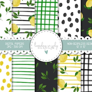 Pack de papier numérique citrons aquarelle, papiers numériques citron, papiers Scrapbook, motifs, arrière-plans, utilisation commerciale, téléchargement immédiat-DP222