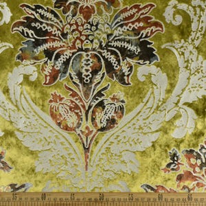 Tessuto in velluto lucido con stampa floreale in damasco dorato vintage e bronzato per tenda, cuscino, abito/tessuto in velluto setoso misto rayon tagliato su misura
