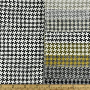 Heavy Weight Black White Houndstooth Plaid Upholstery Fabric For Chair Couch|Vintage Geometric Olive Green Check Furniture Fabric-780GSM