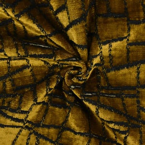 Heavy Weight Gold Black Abstract Geometric Cut Velvet Upholstery Fabric For Chair|High End Velvet Fabric For Furniture Reupholstery