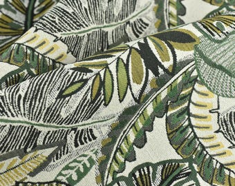 Heavy Weight Vintage Green Chartreuse Botanical Leaves Foliage Upholstery Fabric For Chair|Tropical Cushion Fabric|Farmhouse Country Fabric