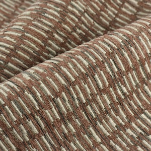 Heavy Weight Brown Red Cream Stylish Linen Blend Abstract Stripe Upholstery Fabric|Modern Geometric Textured Sofa Cushion Fabric 55&quot;W/925GSM