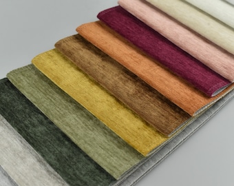 Plain Woven Textured Chenille Upholstery Fabric|Green Rust Cream White Chenille Upholstery Fabric For Couch Ottoman Sofa-20 Colors Available