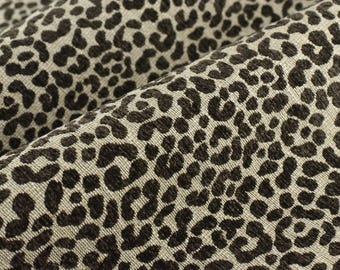Designer zwaargewicht linnenmix crème walnoot chenille luipaard jacquard geweven bekledingsstof | Dierenhuid geometrisch geweven decorstof