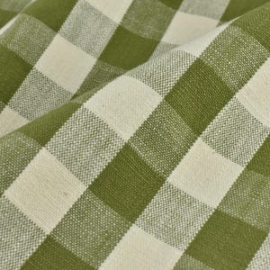 Gruba, 100% czysta bawełna, żakardowa tkanina na zasłony w kolorze vintage, zielono-niebiesko-pomarańczowym, w kratkę Buffalo | Tkanina dekoracyjna w kratę w stylu wiejskim