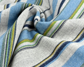 Heavy Weight Blue and Green Striped Wool Blend Upholstery Fabric For Chair(87%Wool)|Multi Colored Striped Furniture Fabric Drapery Fabric