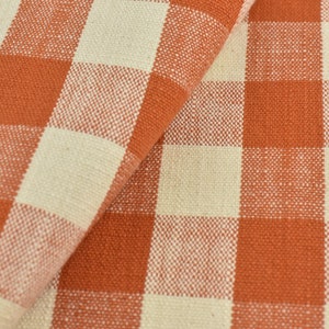 100% Pure Cotton Orange and Cream Vintage Buffalo Check Jacquard Upholstery And Drapery Fabric|Rustic Traditional Home Decor Fabric