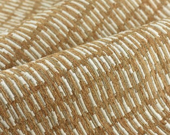 Heavy Weight Yellow Cream Stylish Linen Blend Abstract Stripe Upholstery Fabric|Modern Geometric Textured Sofa Cushion Fabric 55"W/925GSM