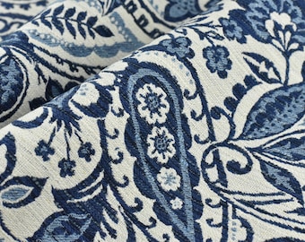 Modern Chic Pattern Traditional Design Cotton Linen Blend Upholstery Fabric For Chair Pillow Cushion|Navy Blue Upholstery Fabric by the Yard