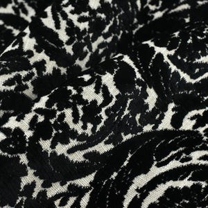 High End Black and White Geometric Floral Raised Cut Velvet Upholstery Fabric For Chair|Heavy Weight Velvet Fabric For Ottoman Couch