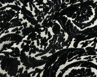 Tela de tapicería de terciopelo con relieve geométrico floral en blanco y negro de alta gama para sillas/Tela de terciopelo de gran gramaje para otomanas y sofás.