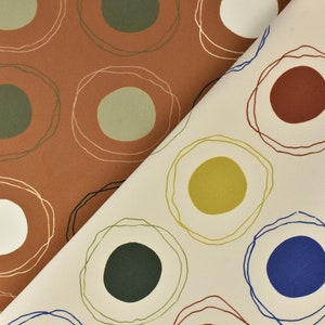 Designer Pop Art Circles Velvet Upholstery Fabric|Cream Colorful Abstract Geometric Upholstery Fabric For Chair Bench Ottoman Pillow