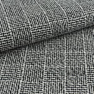 Schwarz Weiß Taupe Blau Grauer Polsterstoff | Blauer Tweed-Möbelbezugsstoff | Geometrisches Muster Polsterstoff | Vintage Dekor