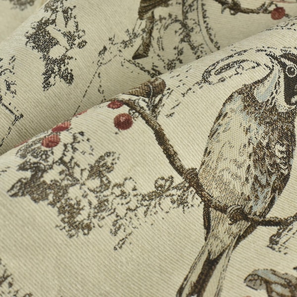 Mid Century Modern Birds and Floral Chenille Jacquard Upholsetry Fabric For Chair Curtain|110"(280CM)Extra Wide Animal Farmhouse Fabric in