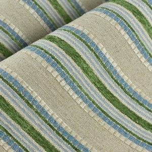 Tessuto per tappezzeria in jacquard a righe verdi e blu in misto lino testurizzato/tessuto geometrico country per tappezzeria di sedie