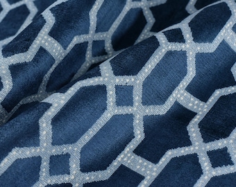 Zwaargewicht marineblauw glad gevoel abstracte geometrische verhoogde snit fluwelen bekledingsstof voor stoelbank|Vintage patroon meubelstof