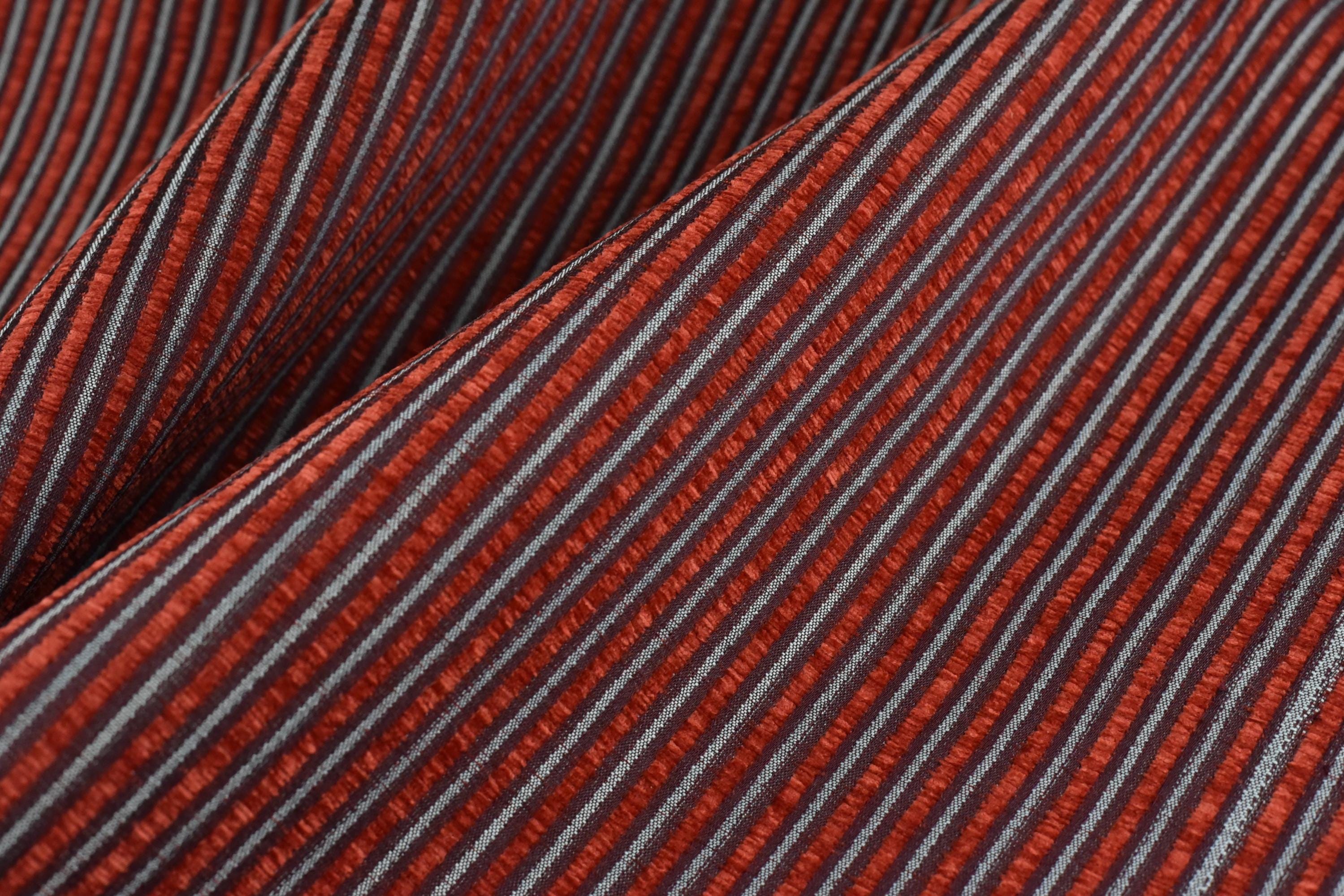 Retro Red Verticle Chenille Stripe Pattern Wovens Solids Upholstery Fabric by the Yard