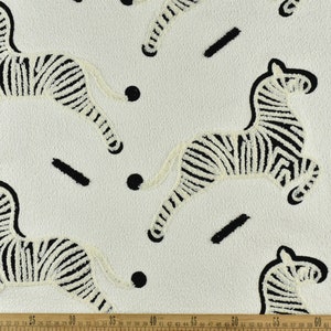 Modern Black And White Playful Zebras Embroidered Upholstery Fabric By The Yard|Exotic Animal Fabric For Pillow,Ottoman,Bench