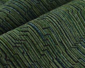 Heavy Weight Moss Green Stripe Jacquard Chenille Upholstery Fabric|Designer Modern Abstract Geometric Fabric For Dining Chair Bench Pillow