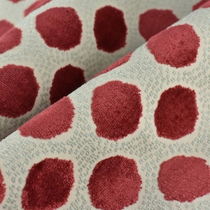 Heavy Weight Rust Dot Geometric Raised Cut Velvet Upholsetry Fabric For Chair Couch|High Quality  Red Abstract Circle Velvet Fabric