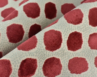 Heavy Weight Rust Dot Geometric Raised Cut Velvet Upholsetry Fabric For Chair Couch|High Quality  Red Abstract Circle Velvet Fabric
