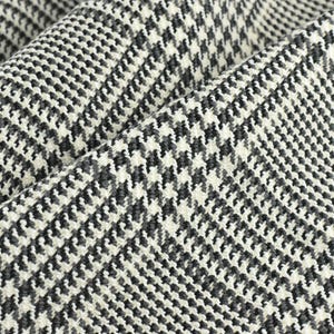 Heavy Weight Black Ivory Cream Linen Blend Houndstooth Plaid Geometric Upholstery Fabric For Chair Couch|Thick Home Decor Furniture Fabric