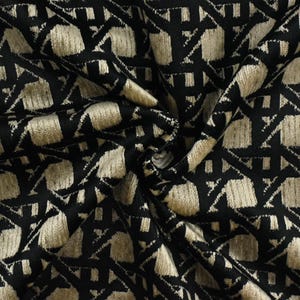 Heavy Weight Brown Black Geometric Cut Velvet Upholstery Fabric For Chair|Chunky Extra Soft and Cozy Velvet Fabric For Couch Ottoman