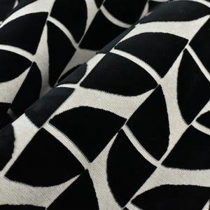 Heavy Weight Walnut Black White Quarter Circles Geometric Cut Velvet Jacquard Upholstery Fabric For Chair|Vintage Velvet Fabric For Couch
