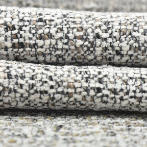 Designer Heavy Weight Coarse Woven Upholstery Fabric in Cream Bown Black|Thick Textured Fabric Dining Chair Couch Sofa
