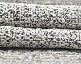 Designer Heavy Weight Coarse Woven Upholstery Fabric in Cream Bown Black|Thick Textured Fabric Dining Chair Couch Sofa