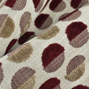 Heavy Weight Burgundy Red and Tan Raised Cut Velvet Polka Dot Pattern Upholstery Fabric For Chair|Vintage Black White Geometric Fabric