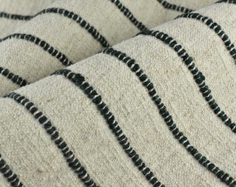 Tela de tapicería extra gruesa de mezcla de lino y algodón con rayas verdes para sillas, tela de tiras gruesas en relieve y tela duradera para muebles de sofá.
