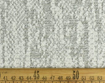 Heavy Weight Abstract Woven Chenille Blend White and Light Grey Upholstery Fabric For Dining Chair and Couch|Chunky Furniture Fabric 730GSM
