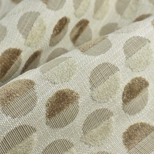 Heavyweight Cream and Tan Raised Cut Velvet Polka Dot Pattern Upholstery Fabric For Chair|Vintage MCM Geometric Vlevet Fabric For Ottoman