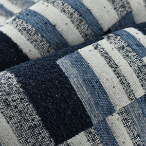 Navy Blue Abstract Woven Geometric Boucle Upholstery Fabric By Yard For Dining Chair|Large Scale Heavy Duty Fabric For Ottoman Bench