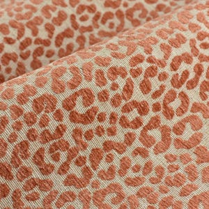 Designer Heavy Weight Linen Blend Cream Coral Chenille Leopard Jacquard Textured Upholstery Fabric|Animal Skin Geometric Woven Decor Fabric