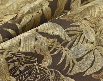 Vintage Farmhouse Earth Tone Botanical Jacquard Upholstery Fabric For Chair|Mid Century Modern Tropical Home Decor Fabric For Couch
