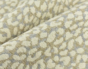 Designer zwaargewicht wolmix lichtbruin grijze witte luipaard jacquard geweven bekledingsstof|Vintage abstracte dierenhuid geometrische stof